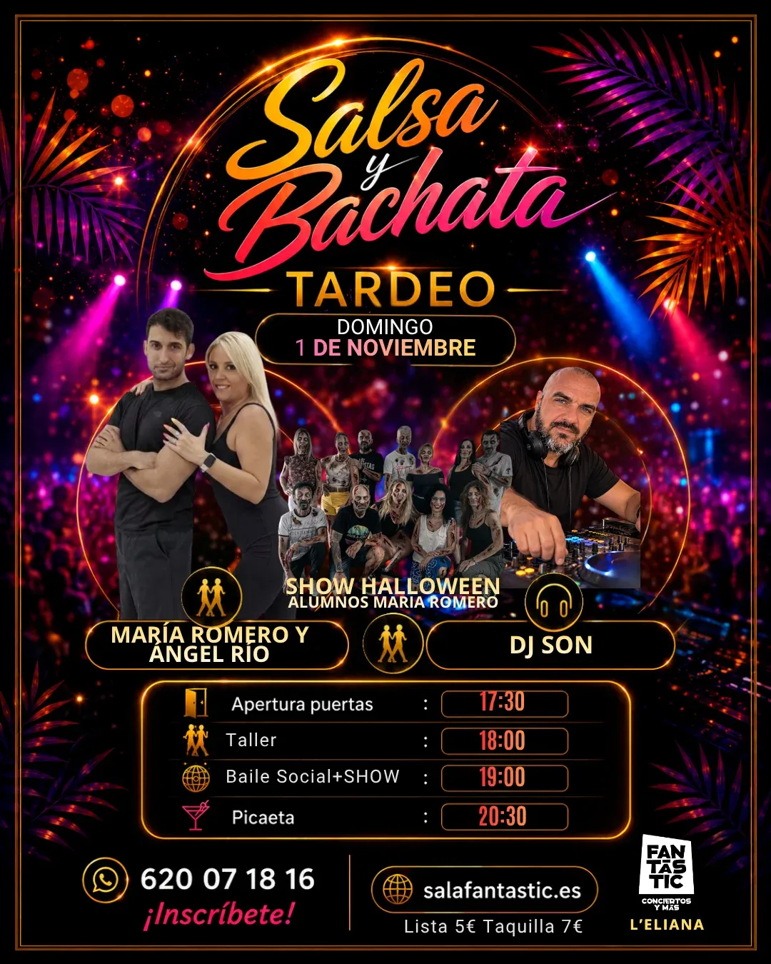 Tardeo de Salsa&Bachata – María Romero y Ángel Río + DJ SON + Show Halloween