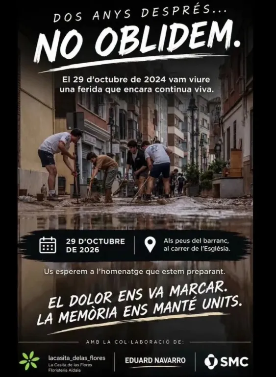 Acto segundo aniversario de la DANA: ‘Dos anys després no oblidem’ convocado por la Asociación de Afectados de Aldaia